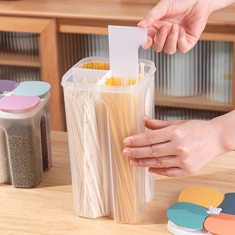 Contenedor de almacenamiento de alimentos con 4 cuadrículas, hermético, transparente, cuadrado, para cereales, arroz, pasta