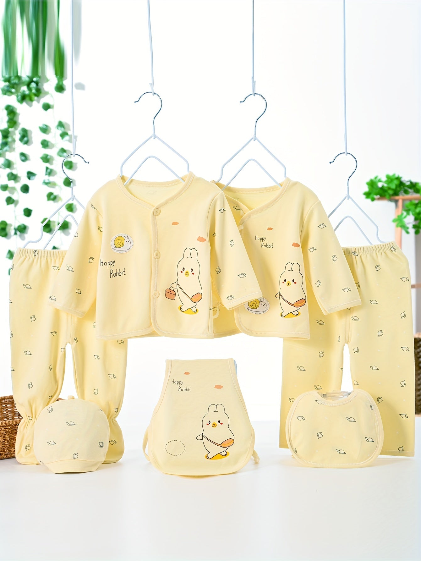 Kids Cotton Cartoon Chick and Eggs 7-Piece Outfit Set for Boys and Girls