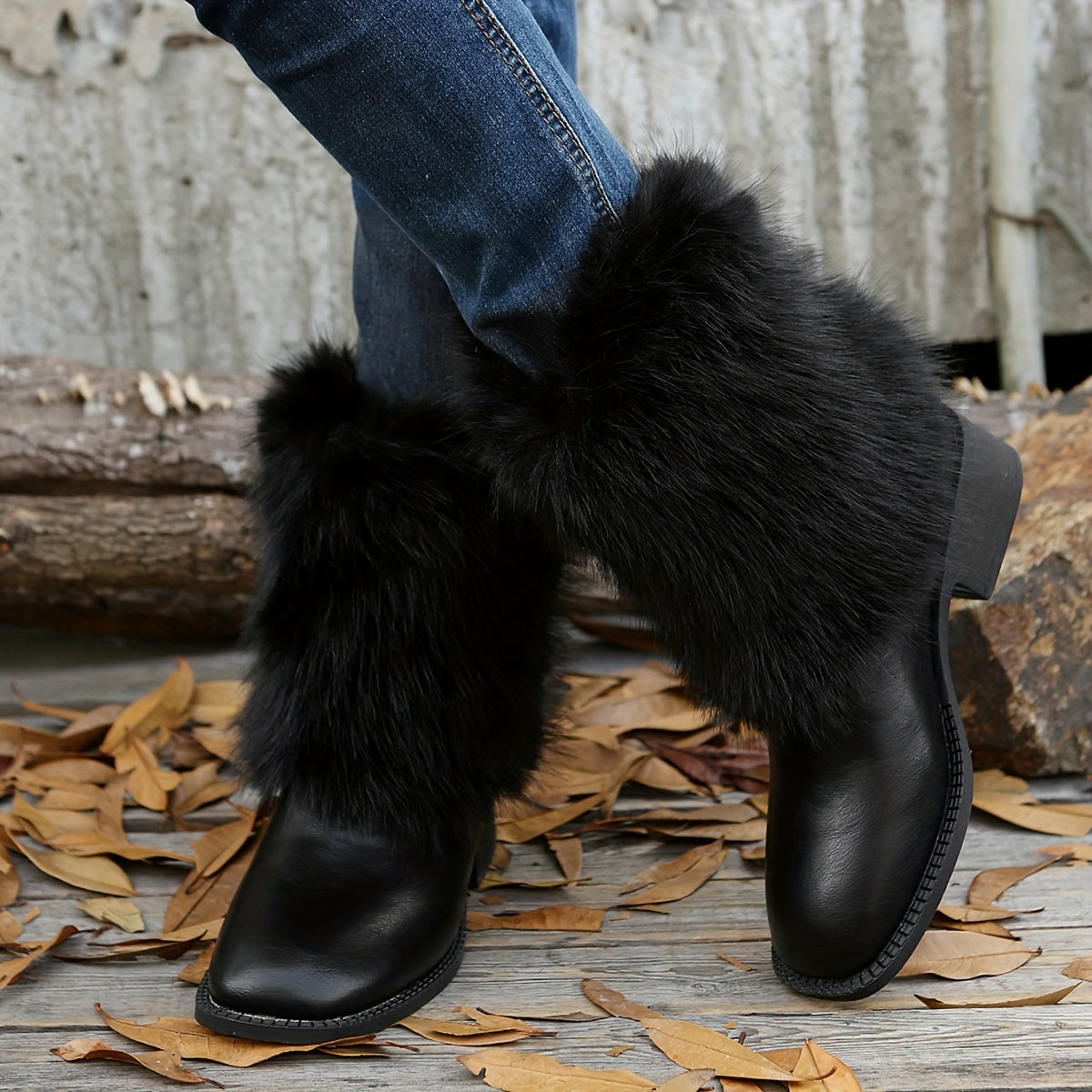 Женские ботинки из искусственного меха на осень-зиму, до середины икры, противоскользящие, теплые