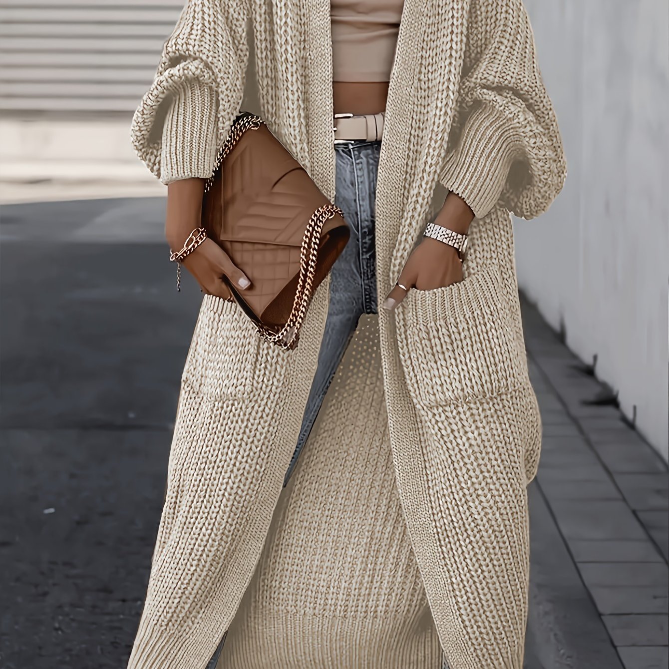 Plus Size Women's Cardigan Casual Wear with Buttons and Pockets