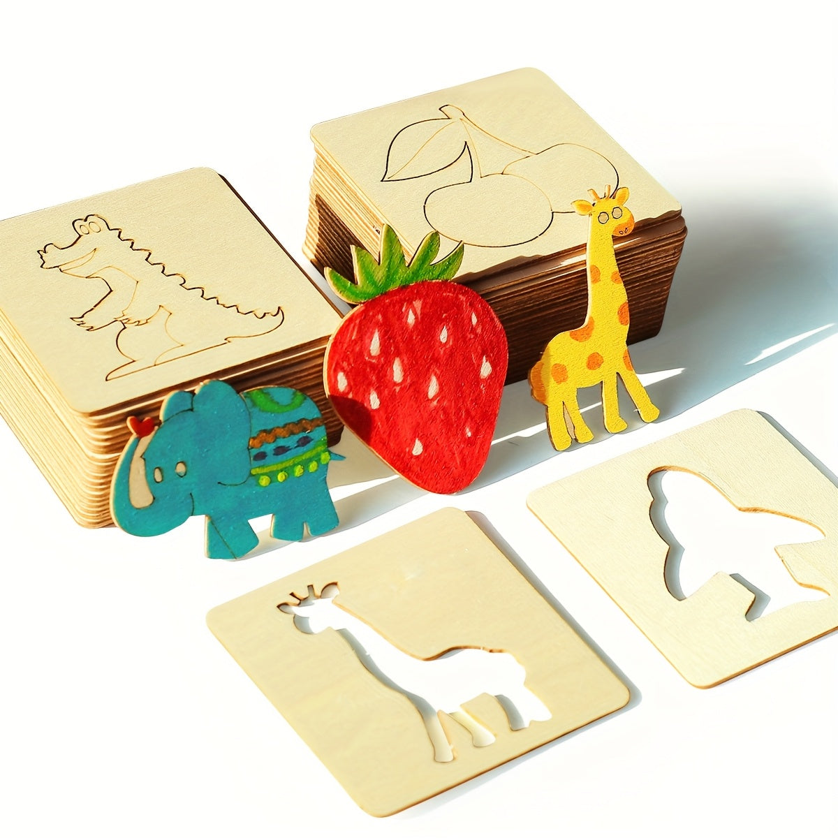 Set of 20 Wooden Painting Templates for Children and Teens Educational Doodling Art Crafts