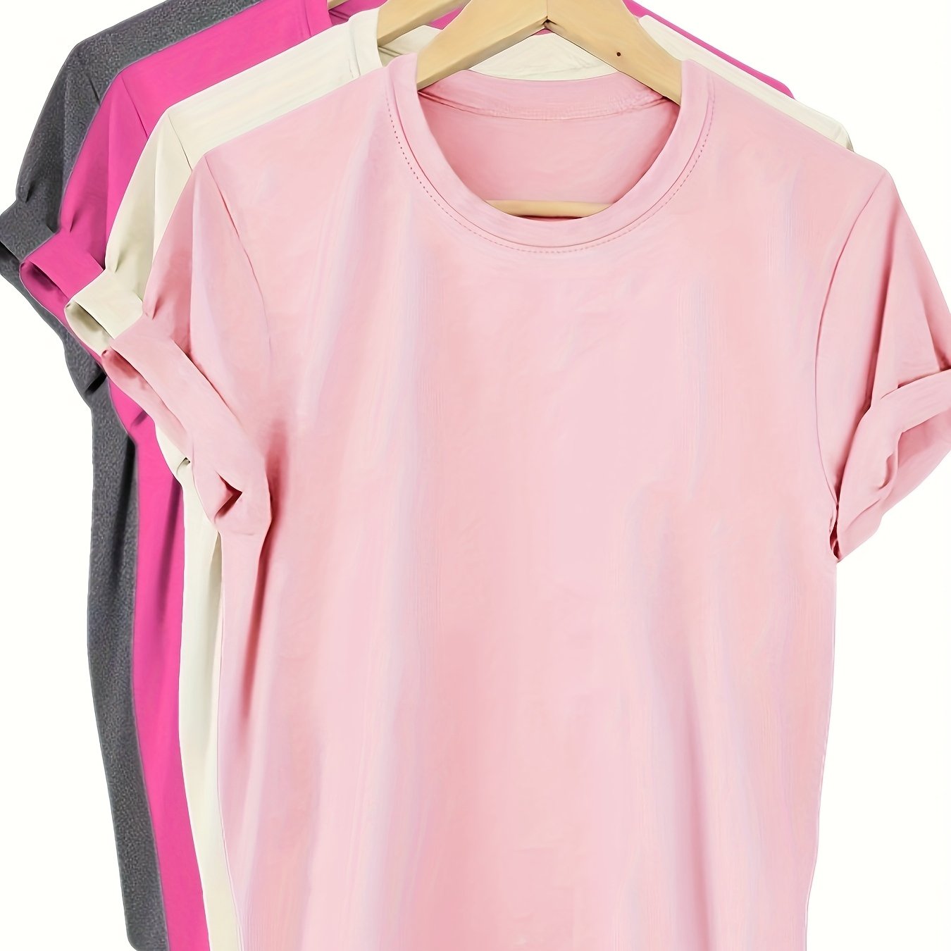 Plus Size Cotton T-Shirts 4 Pack Short Sleeve Crew Neck Casual Women