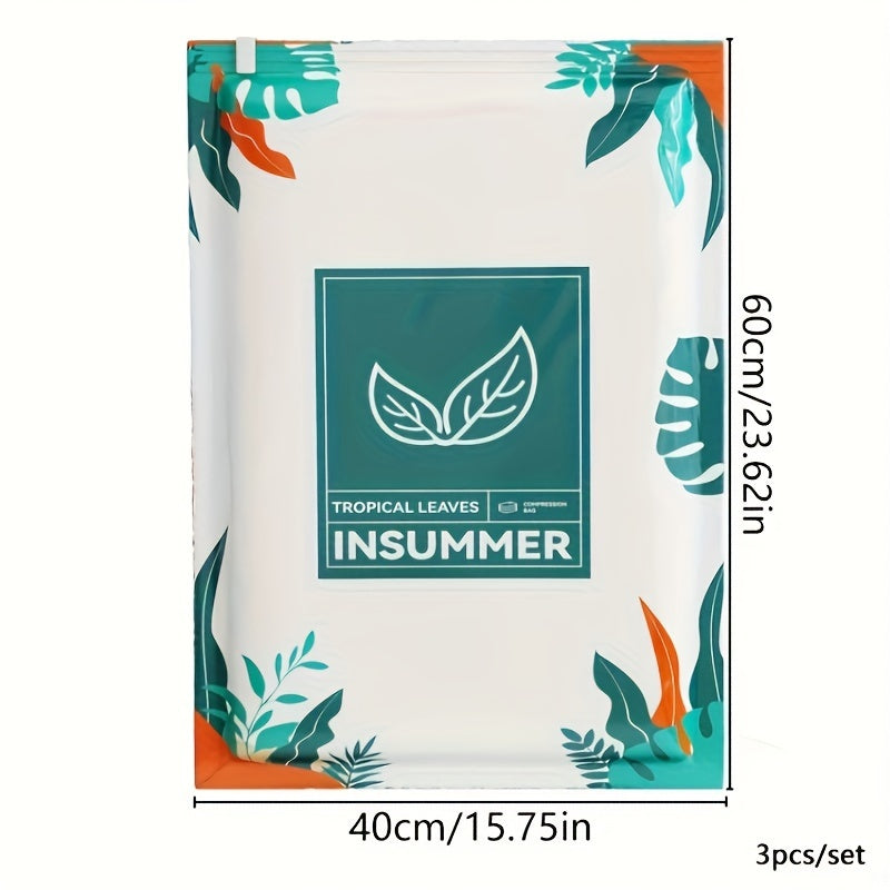 Bolsa de almacenamiento con compresión al vacío con patrón de hojas para ropa de cama, ropa, chaquetas de plumas, rectangular, manual, extracción de aire