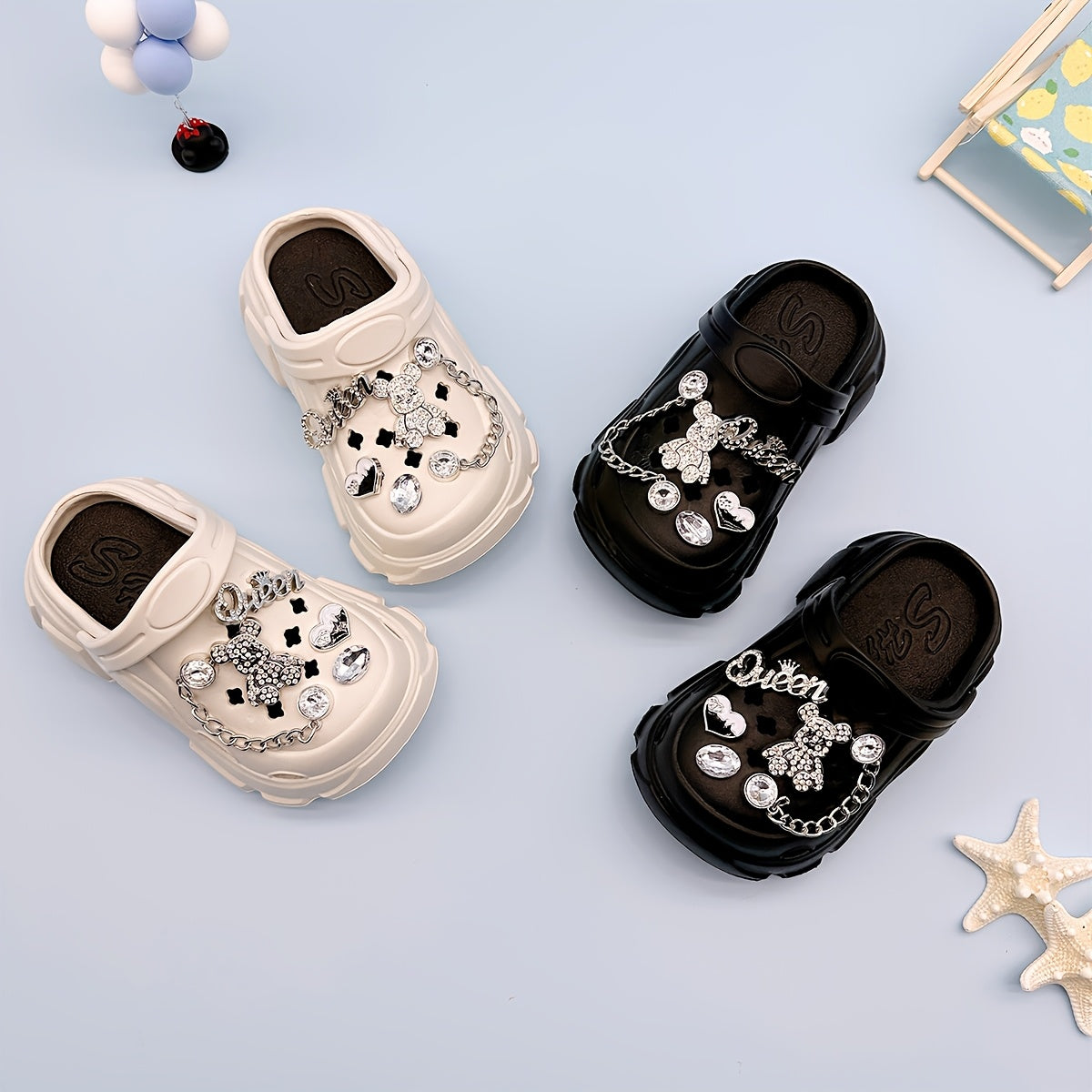 Kids EVA Clogs with Heart and Bear Charms Casual Slip-On Sandals for Boys and Girls