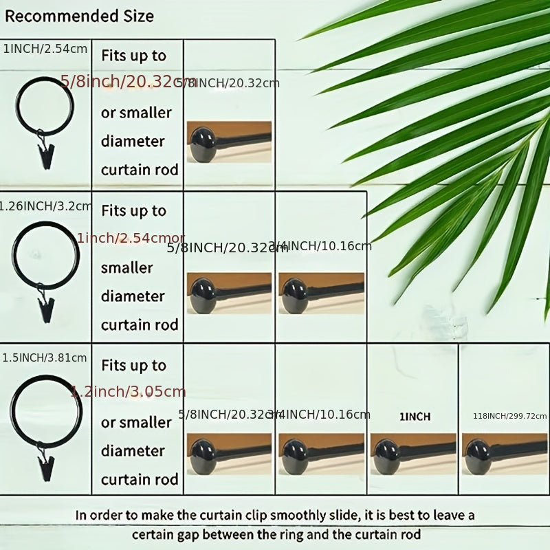 Set of 30 40 or 50 Curtain Rings with Clips, 2.54 cm, Bathroom and Living Room Decor