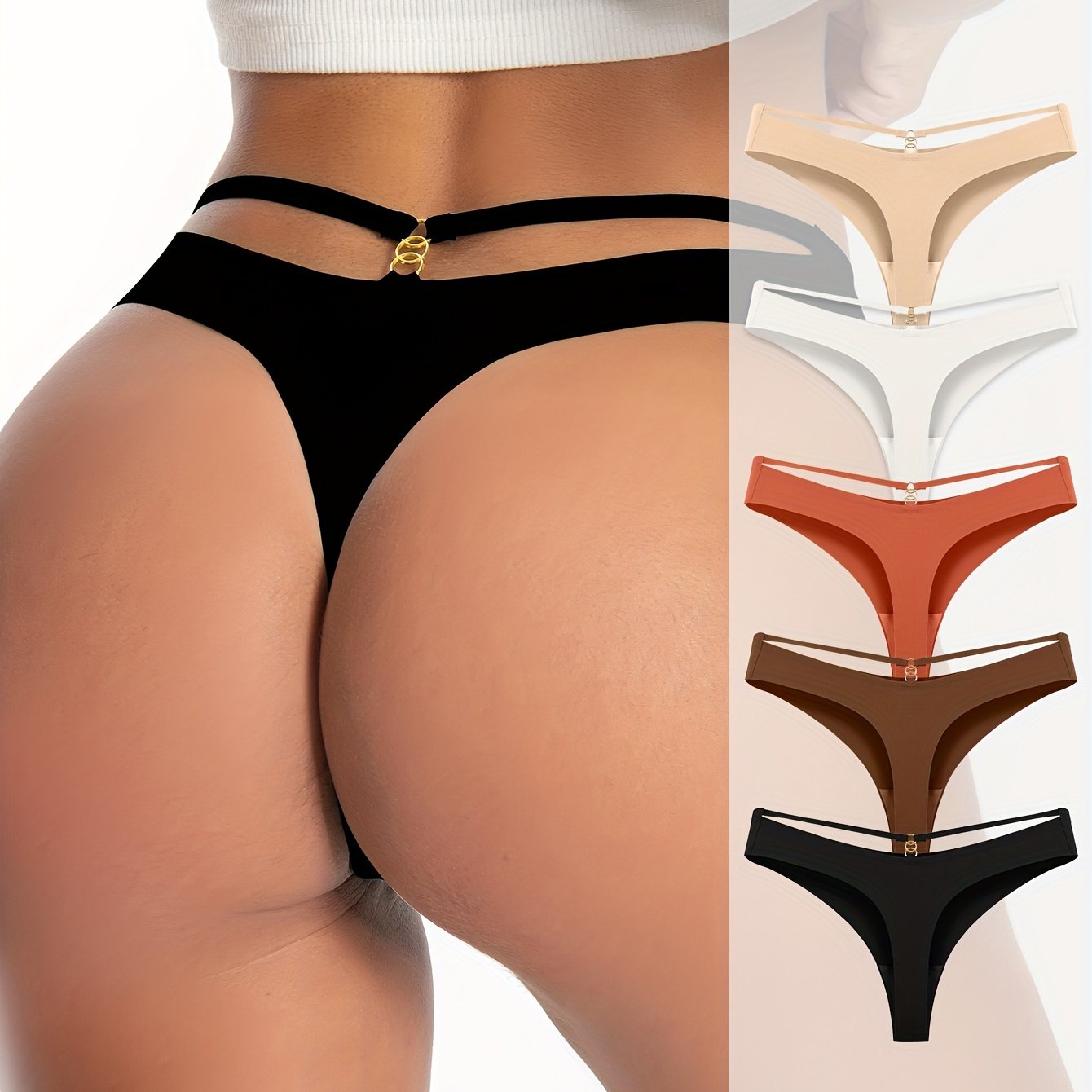 Women's Seamless Breathable Solid Color Thongs Set of 5