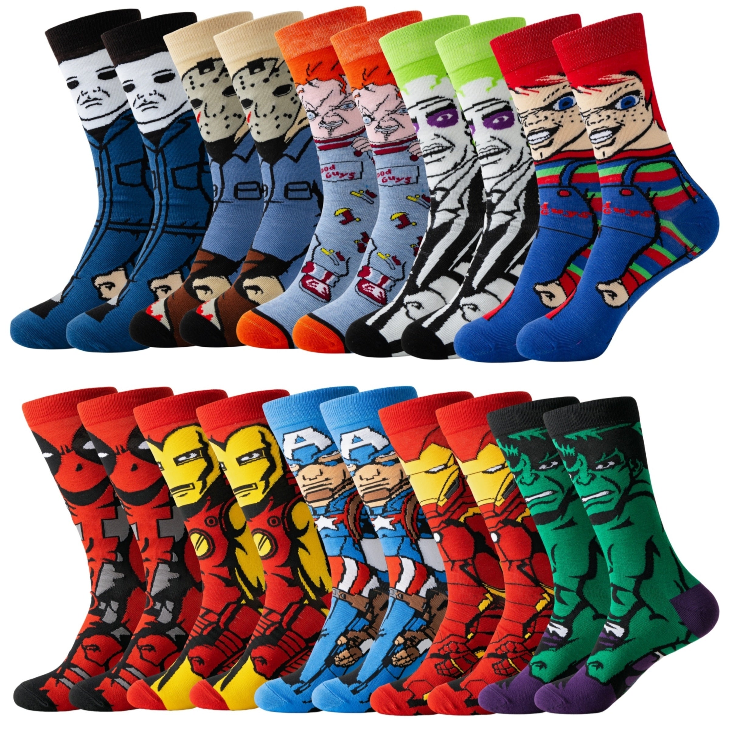 Men's Cartoon Crew Socks 97.8% Polyester 2.2% Spandex Breathable Knit Casual Outdoor