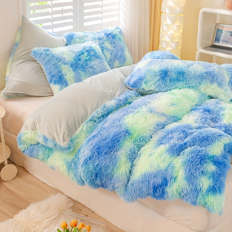 Y2K Tie Dye Plush Duvet Cover Set Includes 1 Duvet Cover and 2 Pillowcases Soft Warm Bedding