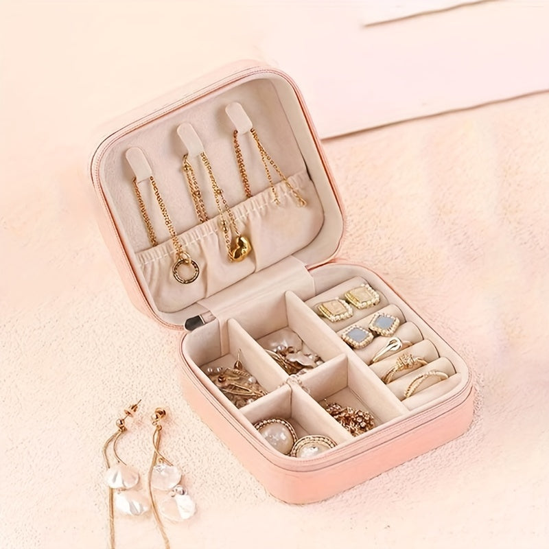 Mini Travel Jewelry Organizer with Zipper Case and Transparent Plastic Box for Women and Girls
