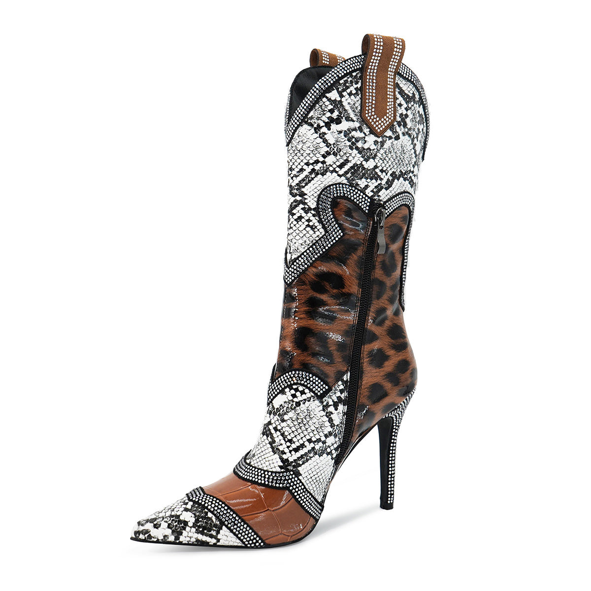 Women's Pointed Toe High Heel Ankle Boots Faux Leather Zip Closure