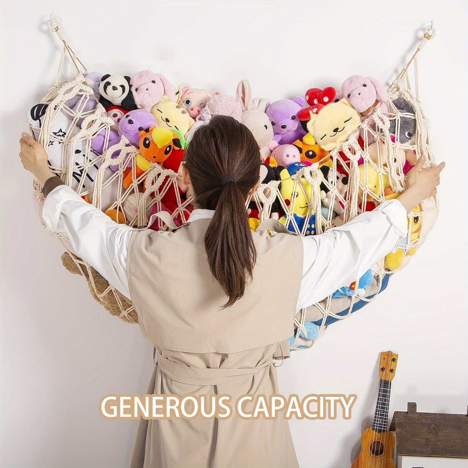 Stuffed Animal Wall Organizer Net Hammock for Bedroom Playroom Storage