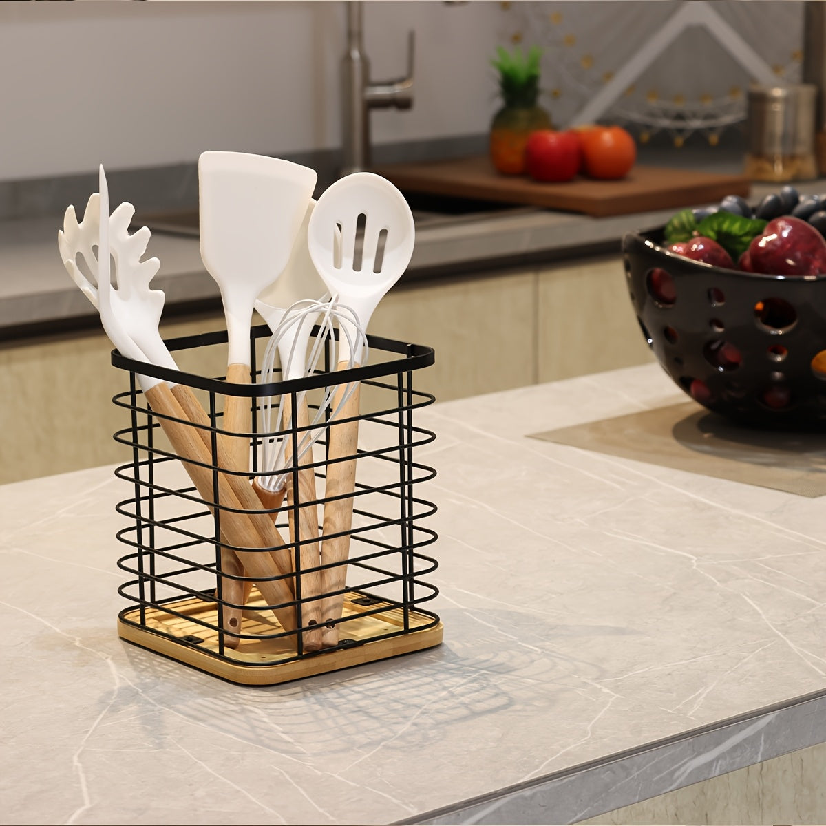 Multifunctional Vertical Kitchen Rack with Cutlery Holder and Organizer