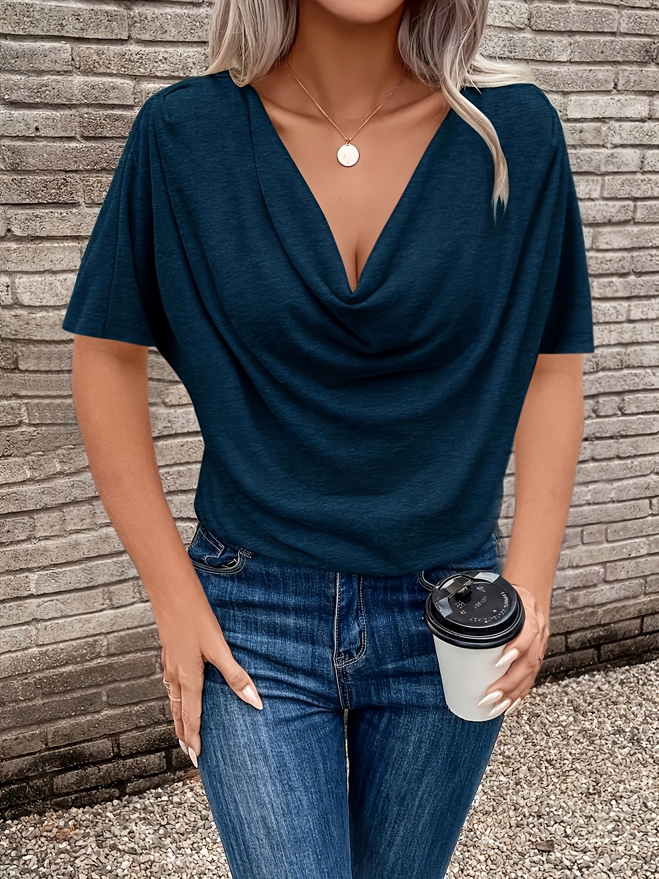 Women's Plus Size V-Neck Short Sleeve Blouse Wrinkle-Resistant Stretch Fabric