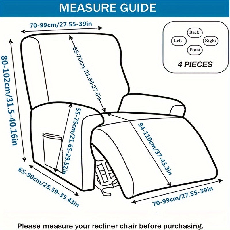 Чехол для кресла-качалки в стиле бохо с карманом, нескользящий, машинная стирка, синего цвета, изготовлен из полиэстера и спандекса.