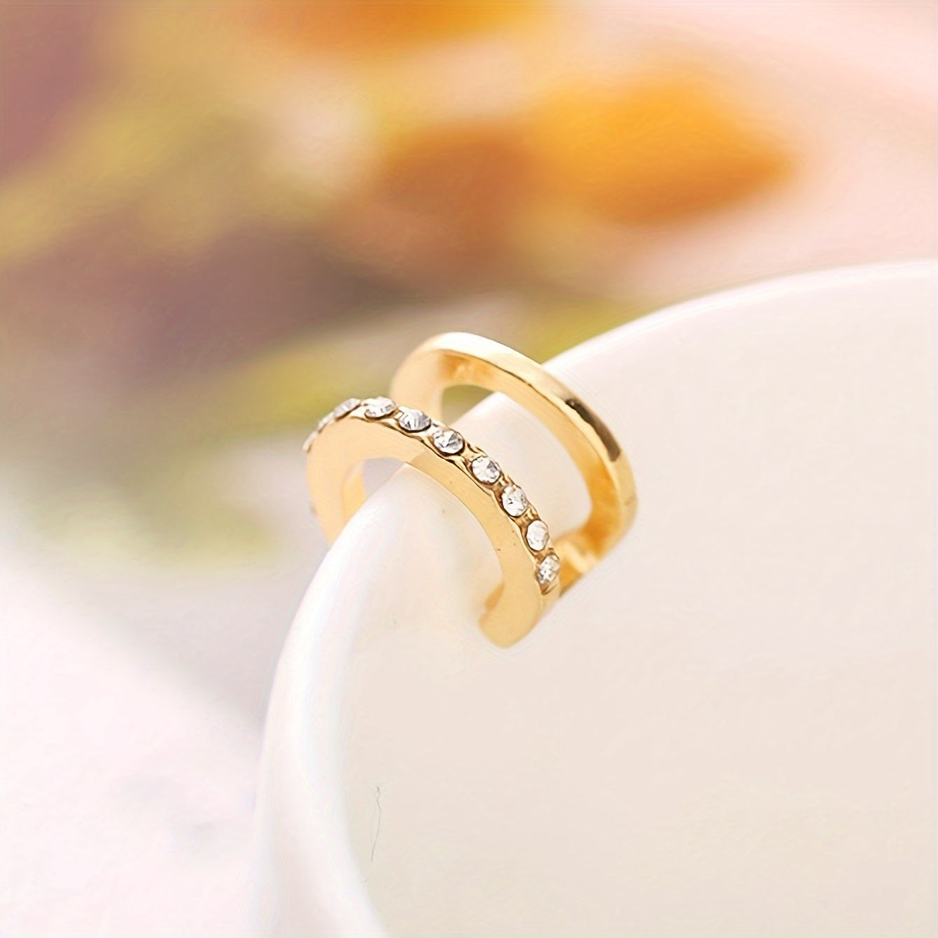 Women's Vintage Double Layer C-Shaped Rhinestone Clip On Earring