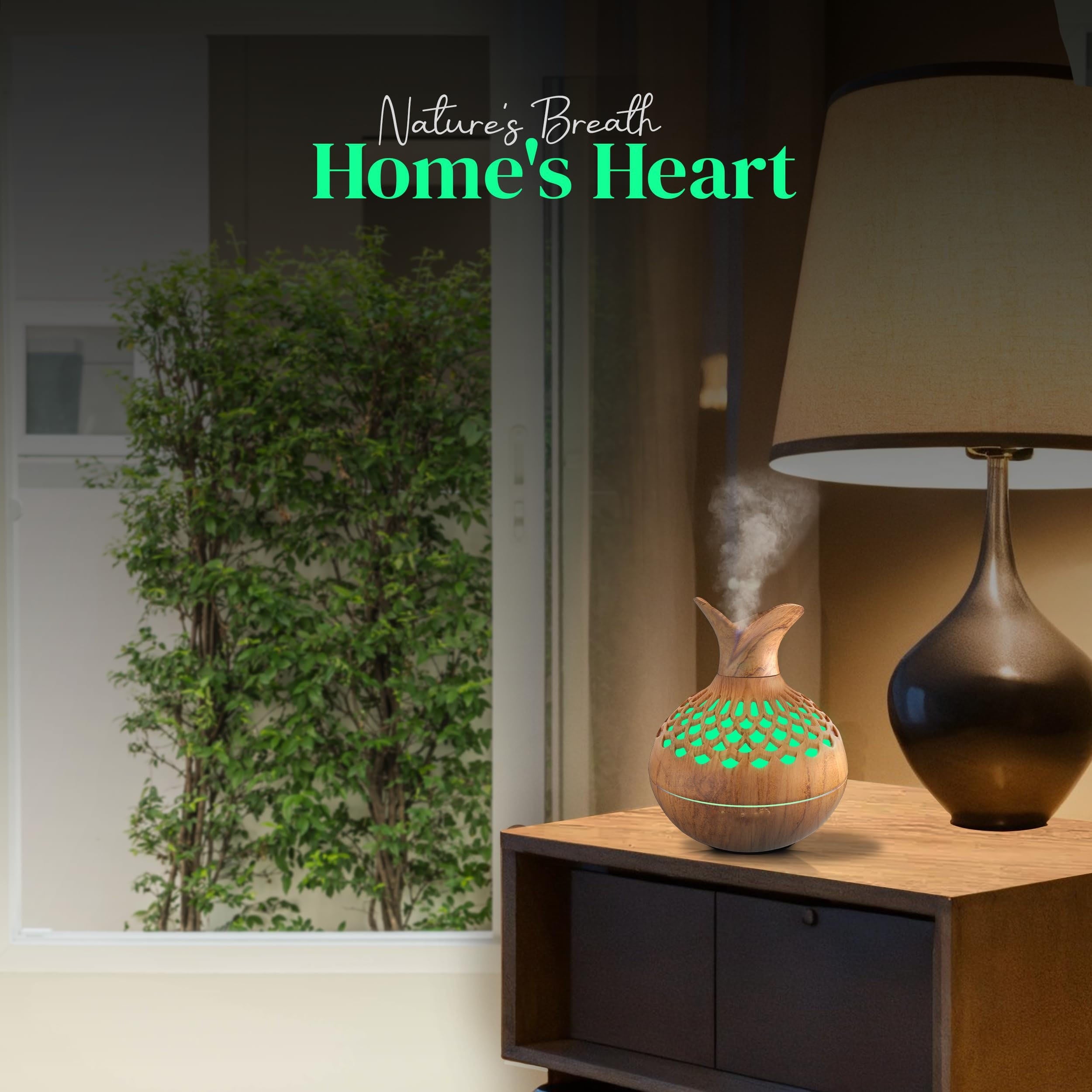 Wood Grain Cool Mist Humidifier with Night Light for Bedroom or Home