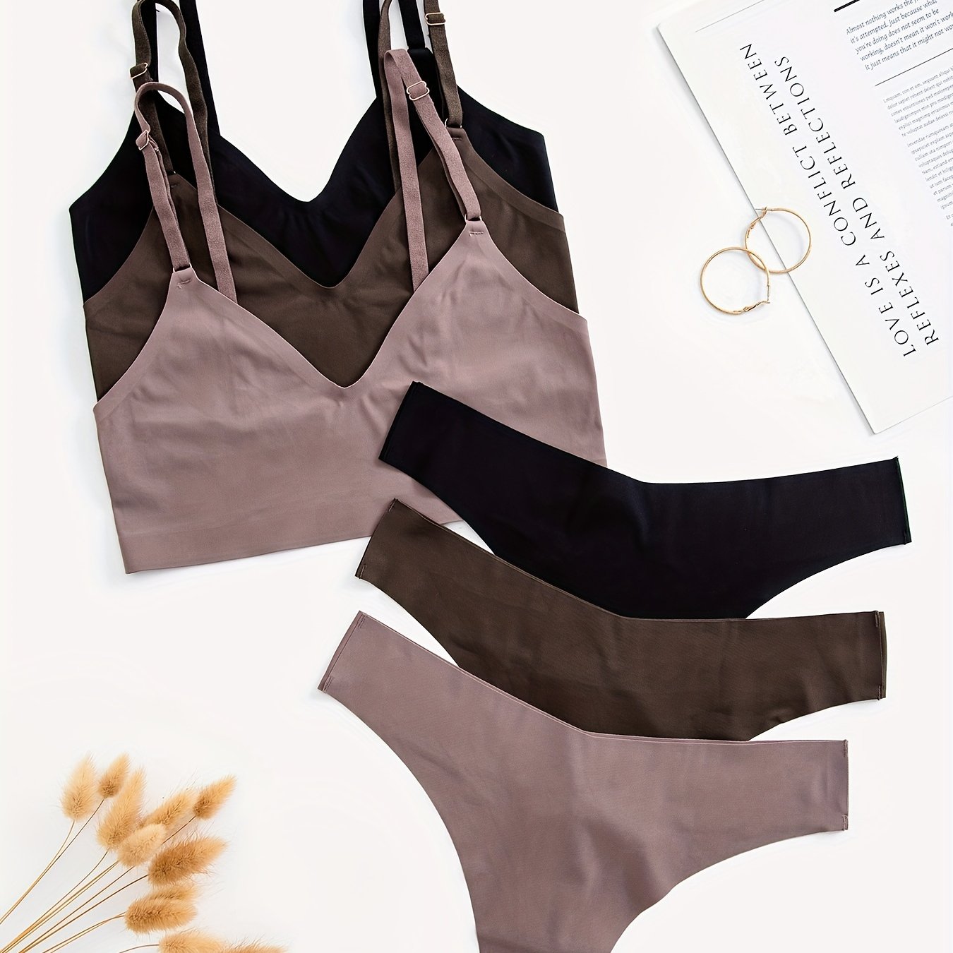 Seamless Lingerie Set for Women 3-Piece Bra and Thong Underwear