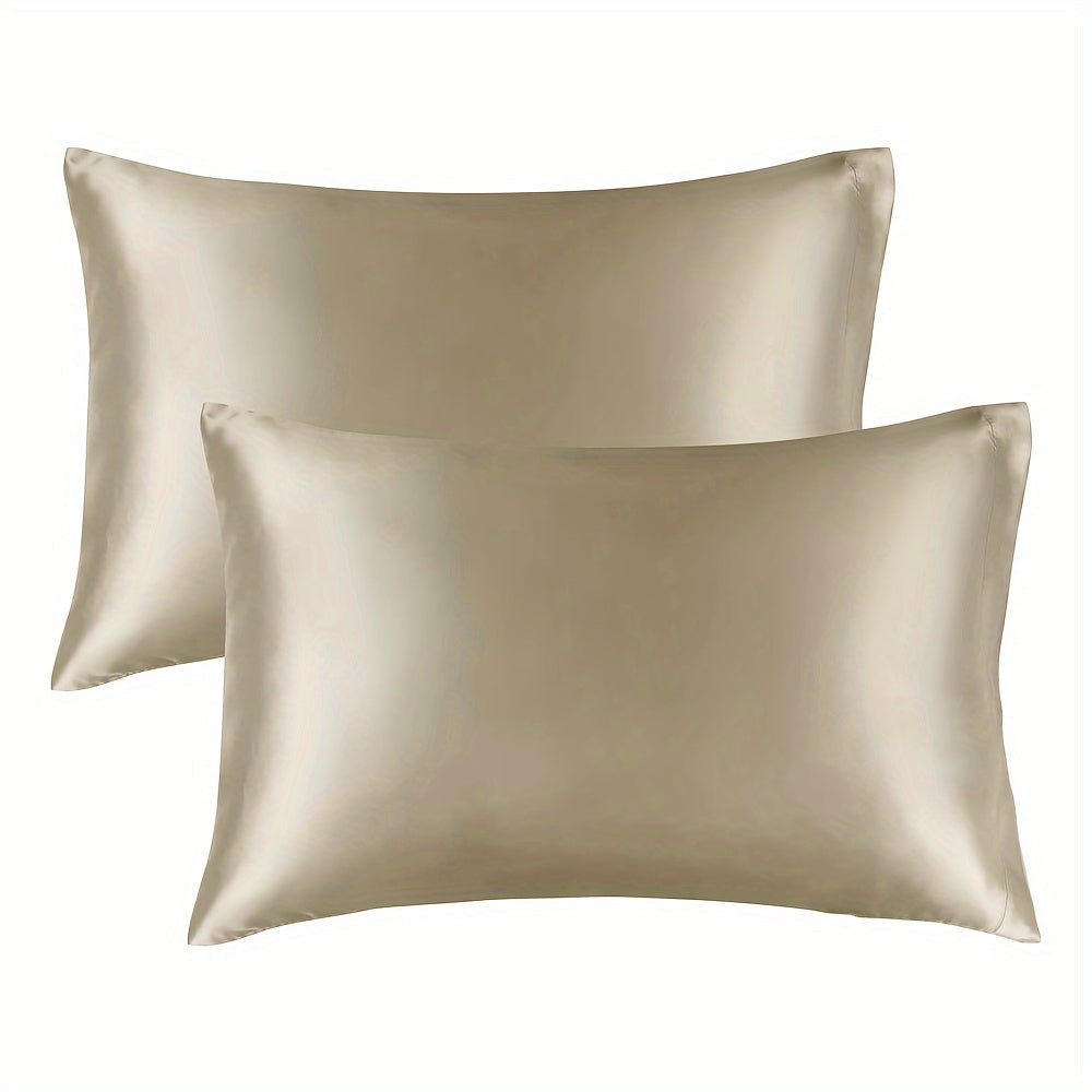 Pair of 2 Satin Pillow Protectors Hypoallergenic Soft Silk-Like Feel Machine Washable