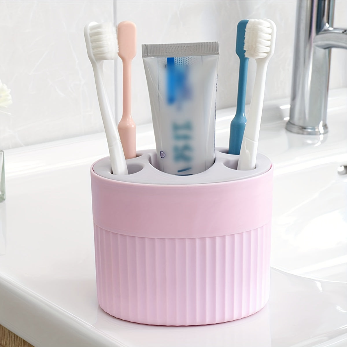 Plastic Bathroom Organizer for Toothbrush and Toothpaste Freestanding Space-Saving