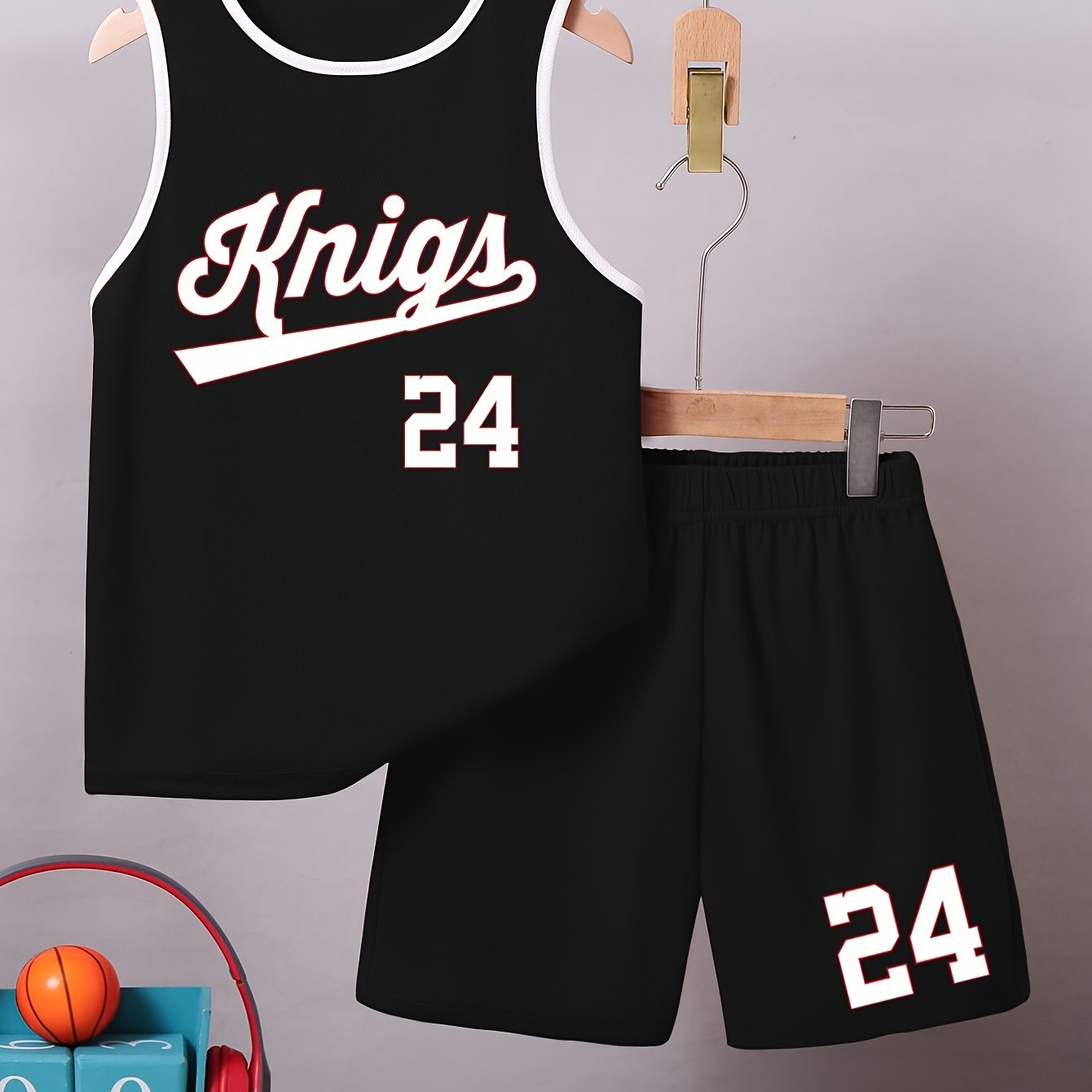 Kids Boys Basketball Jersey Set Sleeveless Vest Shorts Quick-Drying Sports Training Competition