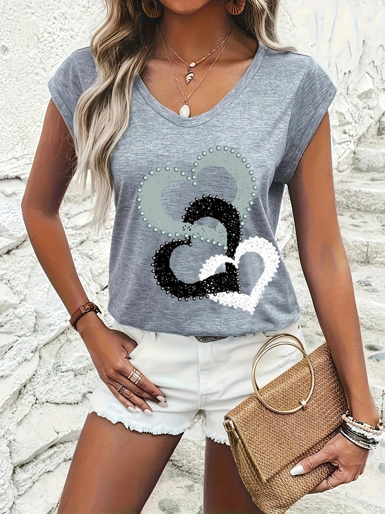 Women's V-Neck T-Shirt Casual Short Sleeve Breathable Polyester Spring Summer Fall