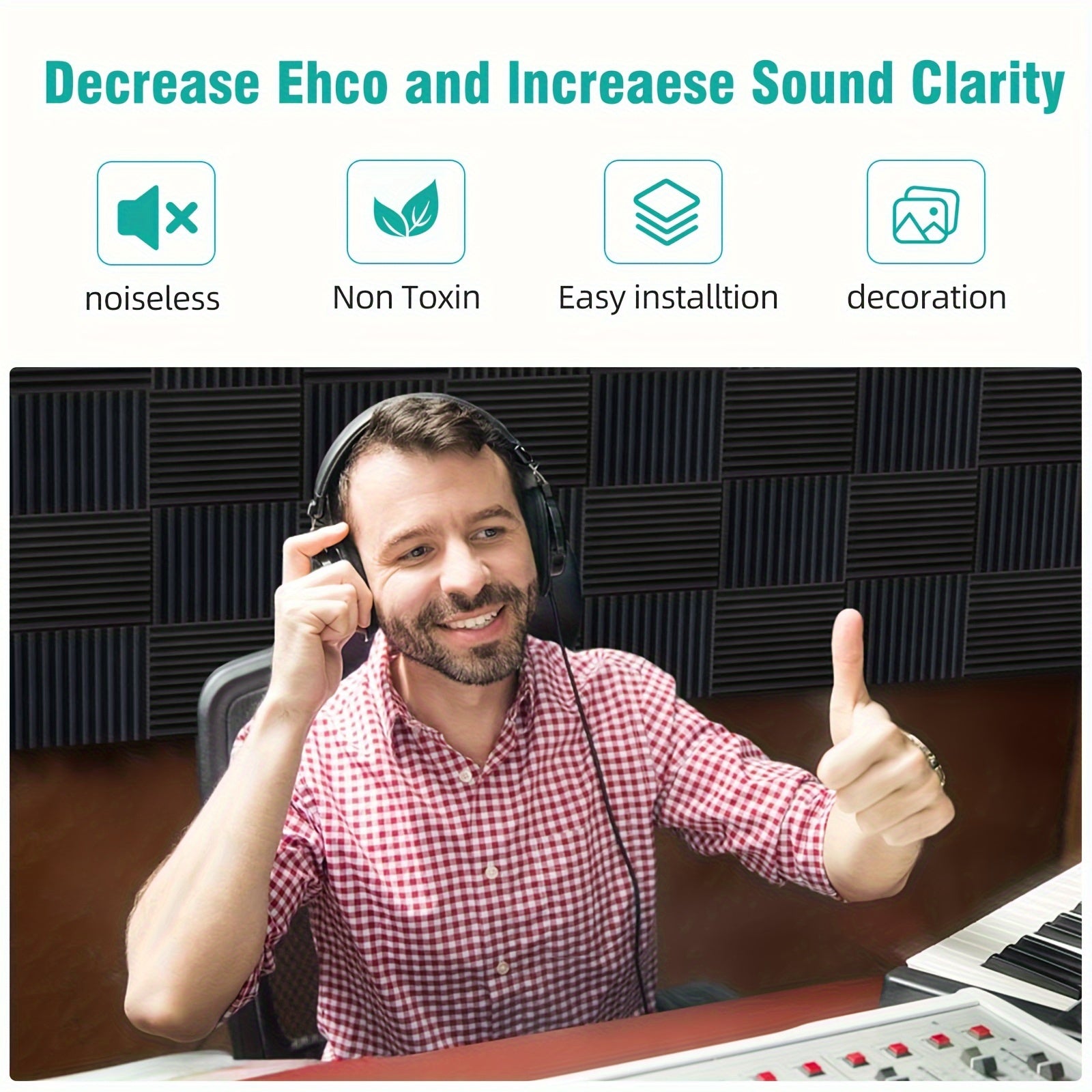 60pcs High-Density Foam Acoustic Panels for Noise Reduction Soundproofing in Rooms