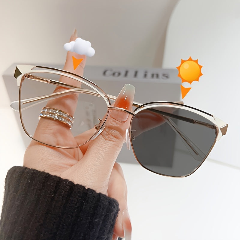 Women's Metal Frame Cat Eye Glasses with Photochromic Lenses