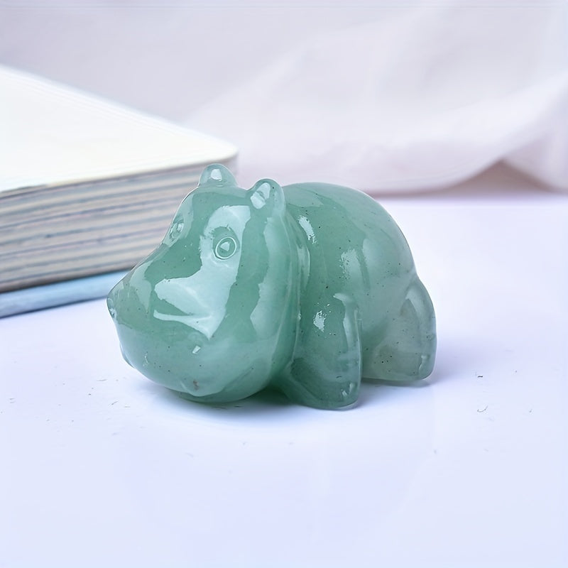 Hand-Carved Natural Crystal Hippo Figurine Small Stone Home Decor Gift
