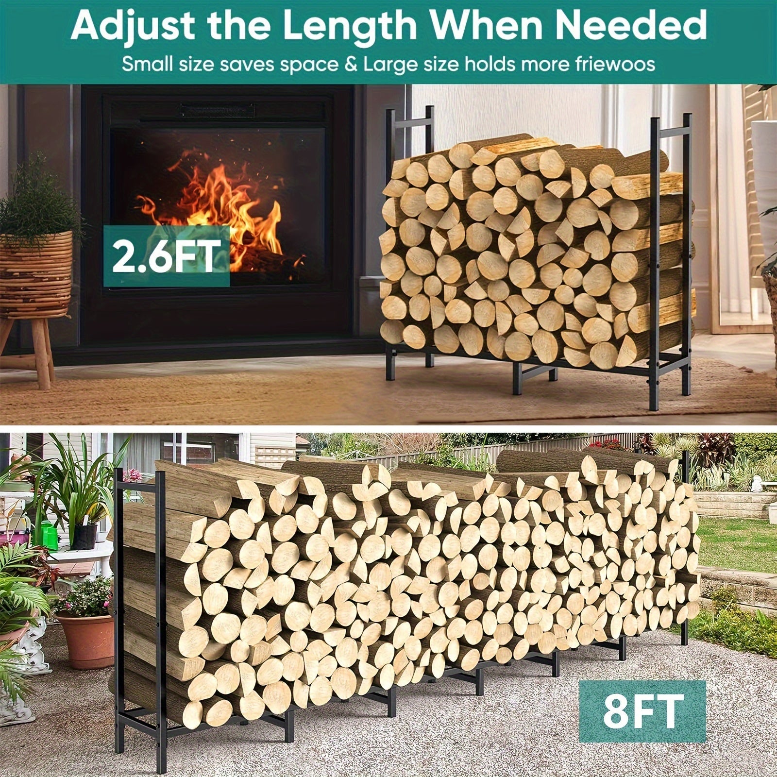 Indoor Outdoor Metal Log Storage Rack Heavy Duty Firewood Holder 243.84 cm