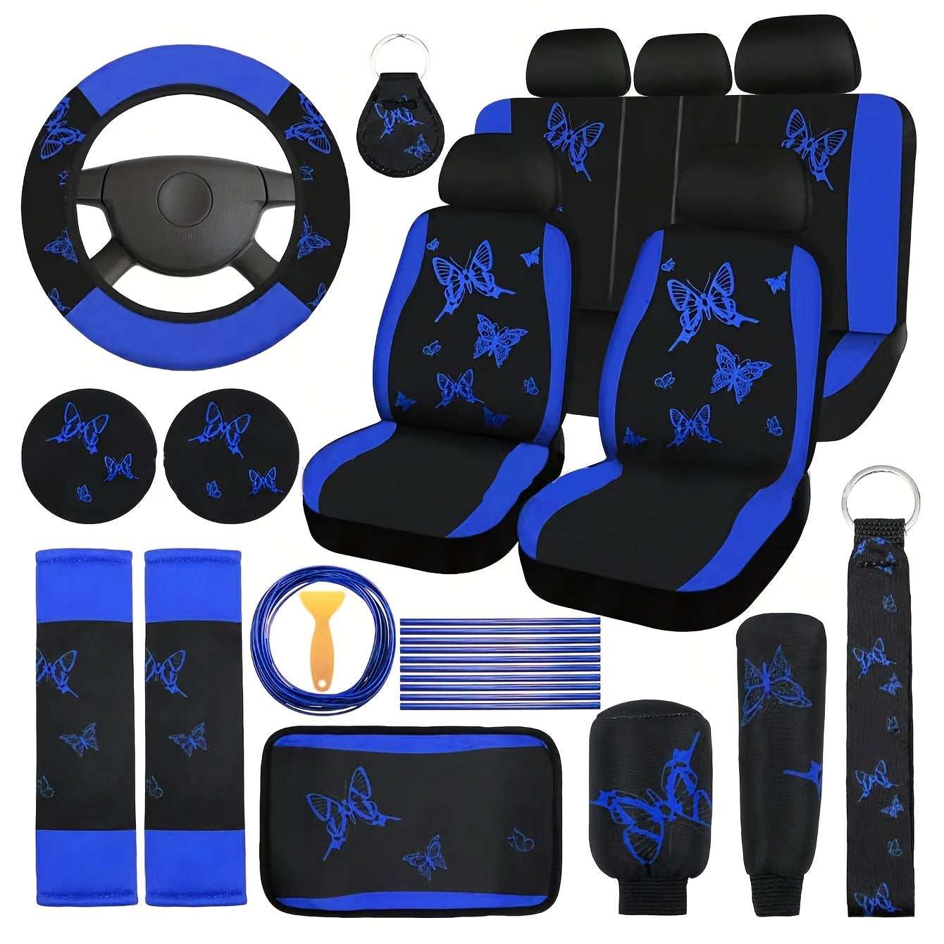 43pcs Pink Butterfly Car Seat Cover Set for SUV Sedan Universal Fit