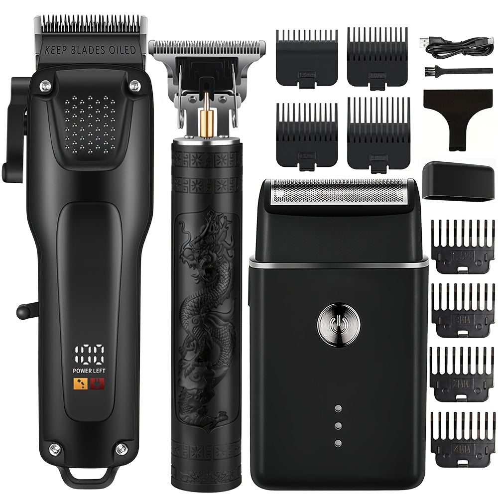 Men's Hair and Beard Grooming Kit with Cordless Clippers Trimmer LED Display
