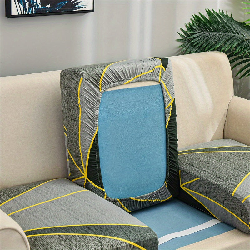 Чехол на растяжку для дивана с геометрическим красным и синим принтом, эластичный, моется в машине, современный домашний декор