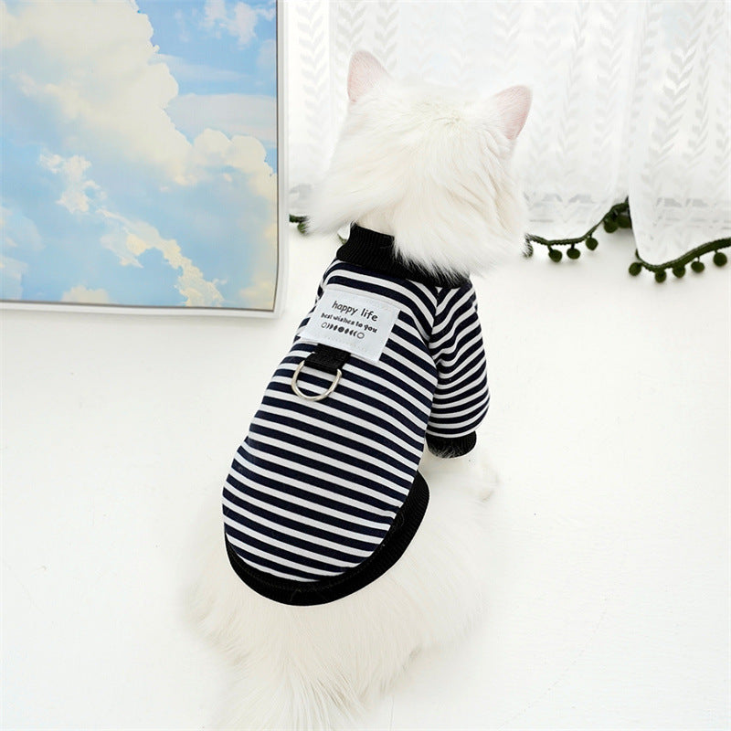 Warm Striped Pet Sweater for Small to Medium Dogs and Cats All-Season Pullover Polyester