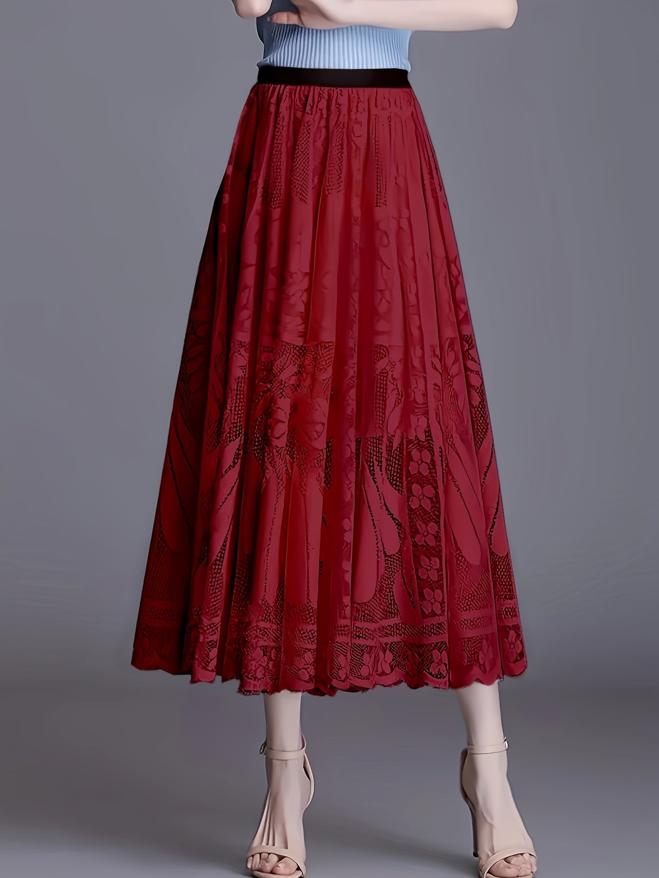 Ручная стирка, цветочное кружевное платье А-силуэта с деталями в виде веера и плиссированной миди-юбкой для весны, лета и осени