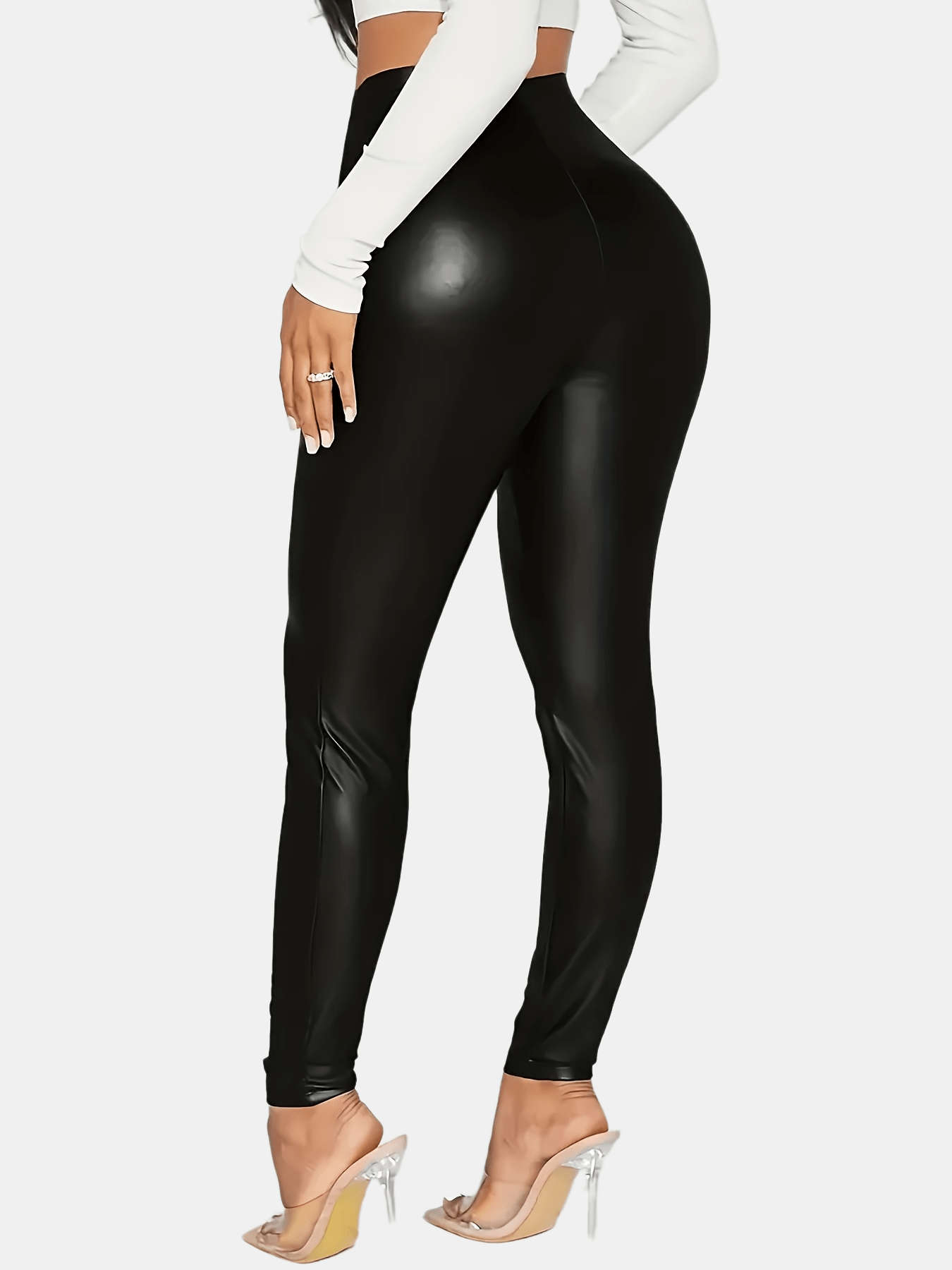 Plus Size Women's High-Waisted Stretch Leggings Solid Color All-Season