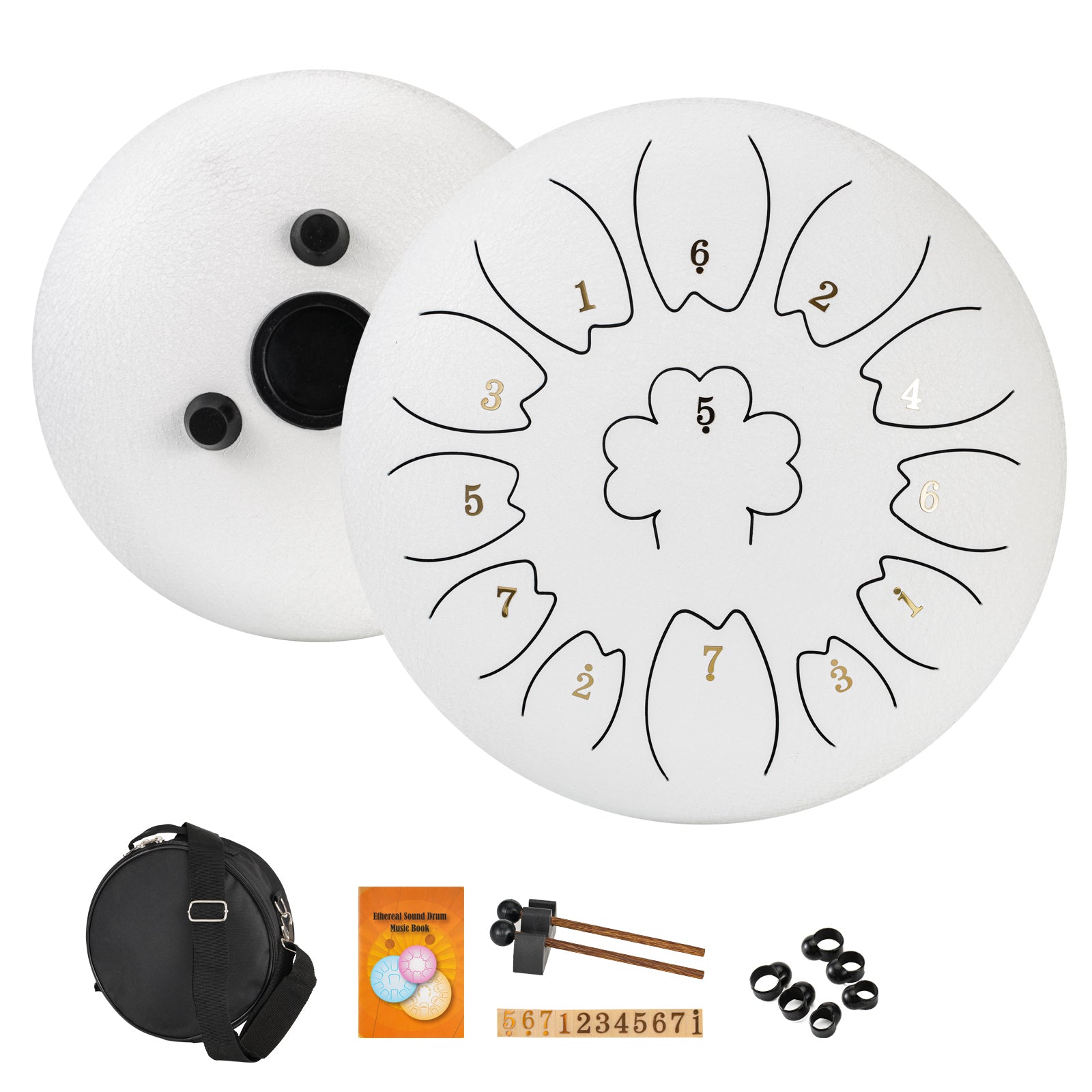 30.48 cm Steel Tongue Drum in C Key Petal Shape with Mallets Carry Bag and Music Book for Meditation Yoga and Music Performances