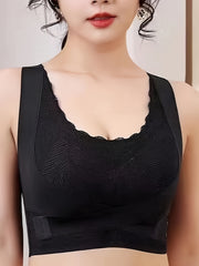 Women's Wireless Lace Bra with Criss Cross Back Comfortable Breathable Underwear