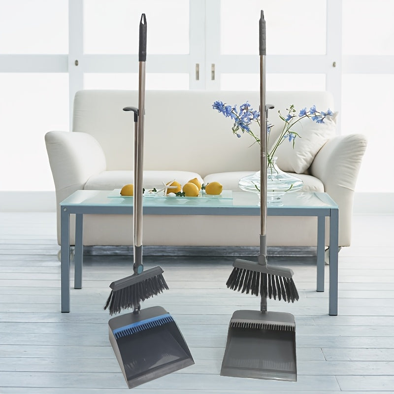 Household Broom and Dustpan Set for Hard Floors Non-Stick Hair Sweeping