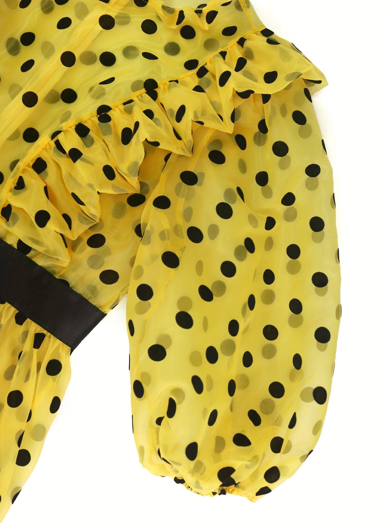 Women's Plus Size Polka Dot Gauze A-Line Dress with Puff Sleeves and Flared Hem