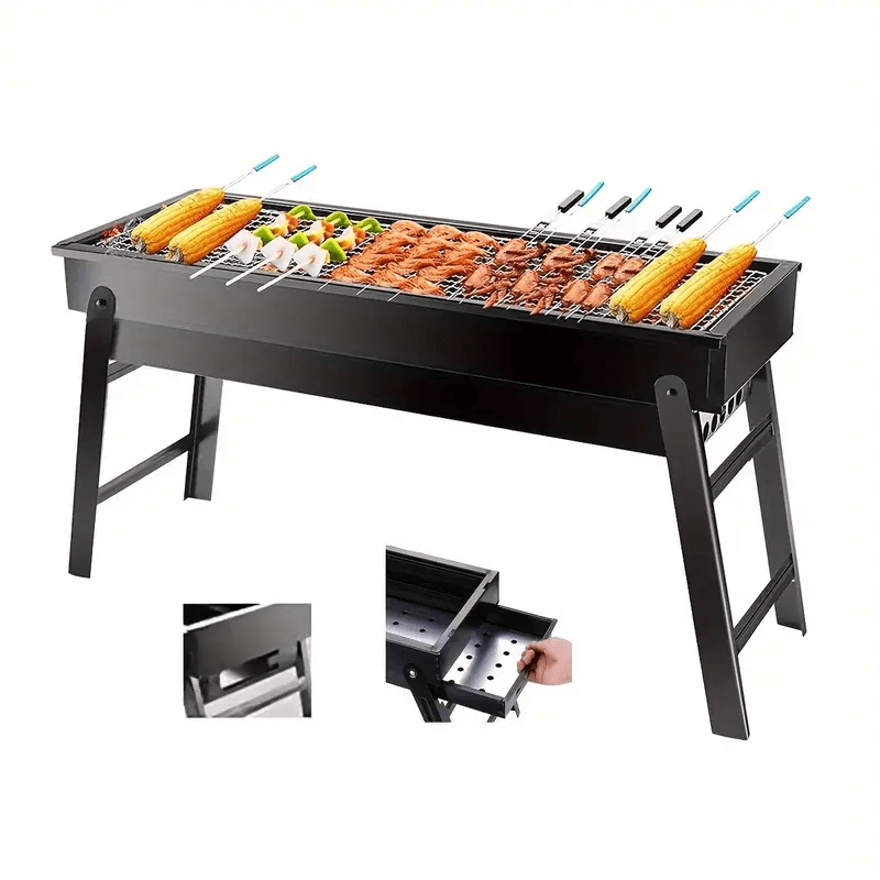Foldable Iron Grill for Outdoor Gatherings Tailgating No Battery Needed Durable