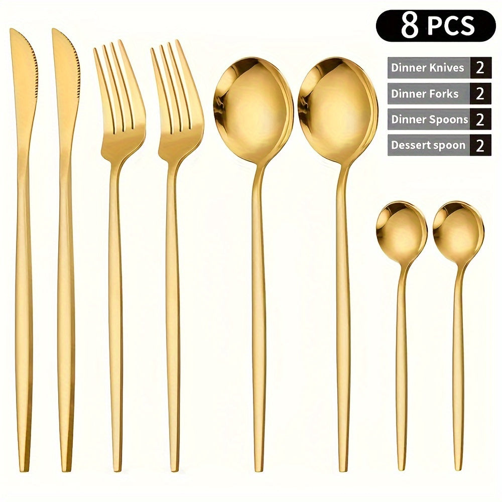 24-Piece Gold Finish Cutlery Set with Steak Knife Salad Fork Spoon Dishwasher Safe