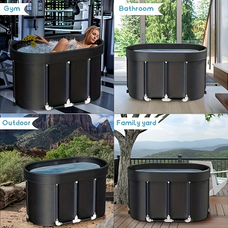 1.2m Foldable Oval Ice Bath Tub for Cold Water Therapy and Recovery Black