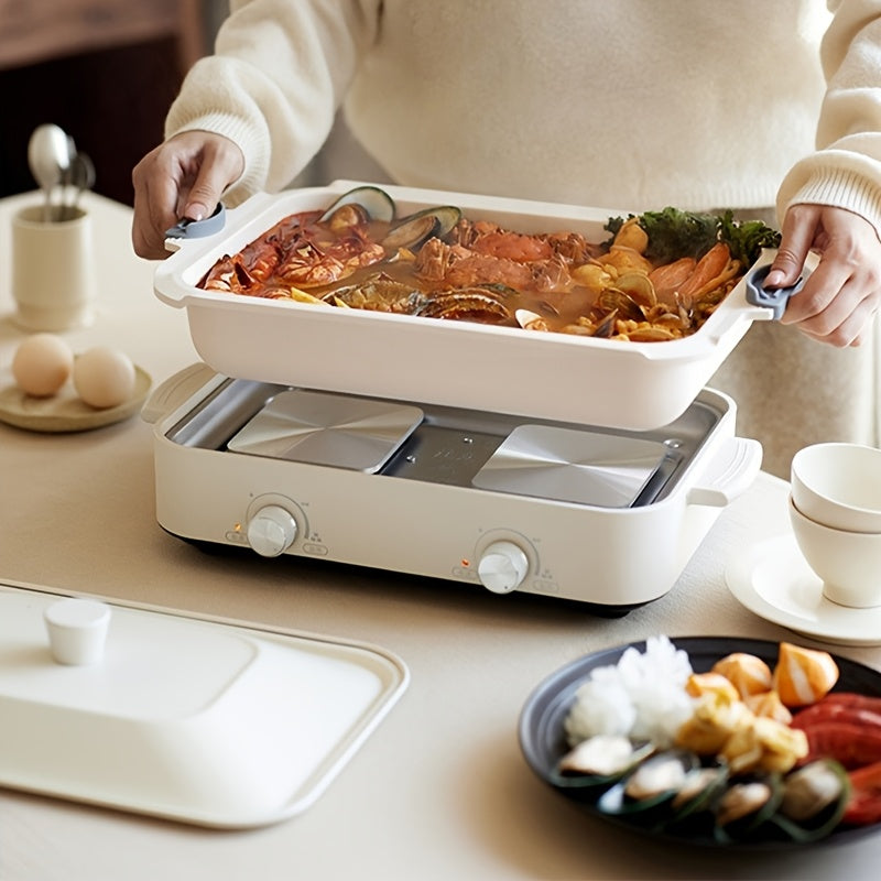 Elektr hot poti 2-zonal mustaqil harorat nazorati va Yevropa standarti rozetkasi bilan, 220-240V quvvat manbai, oson tozalash uchun ajraladigan.