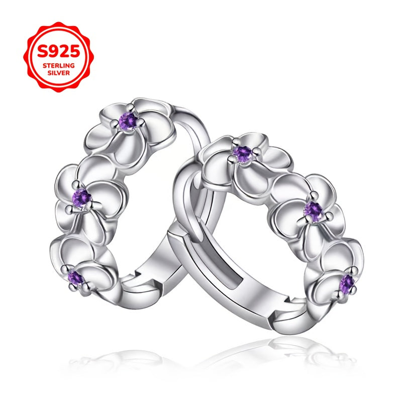 Pendientes de aro de plata 925 con diseño floral, estilo bohemio vintage para uso diario y regalos