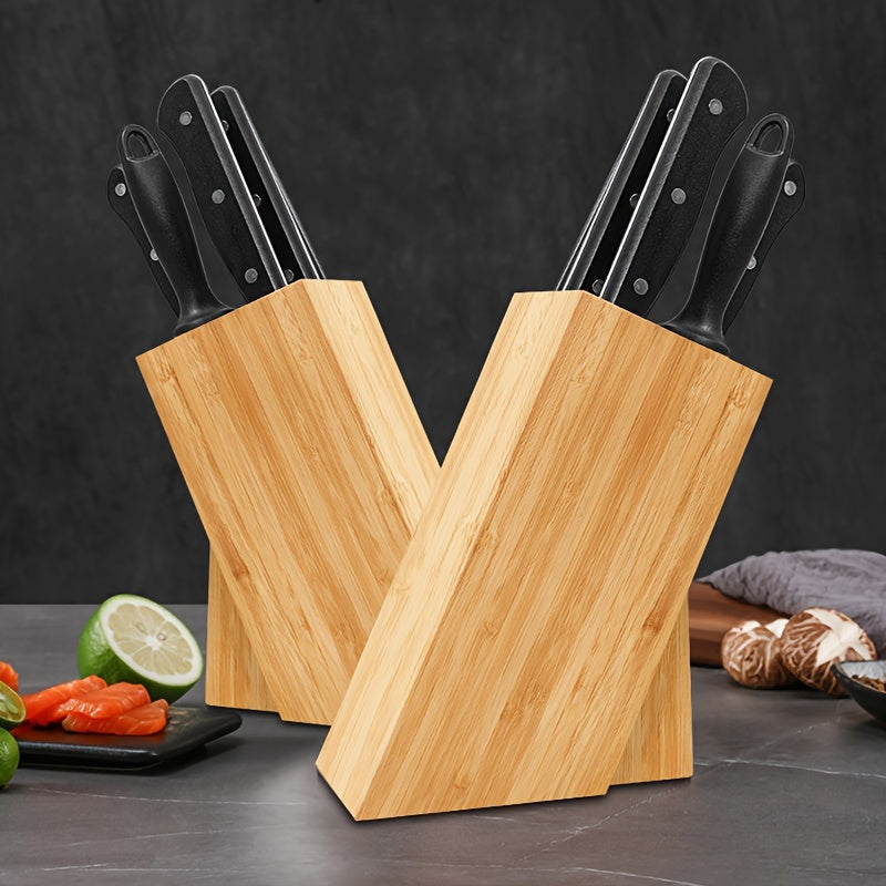 Universal Bamboo Knife Block with Removable Washable Lining for Versatile Kitchen Storage