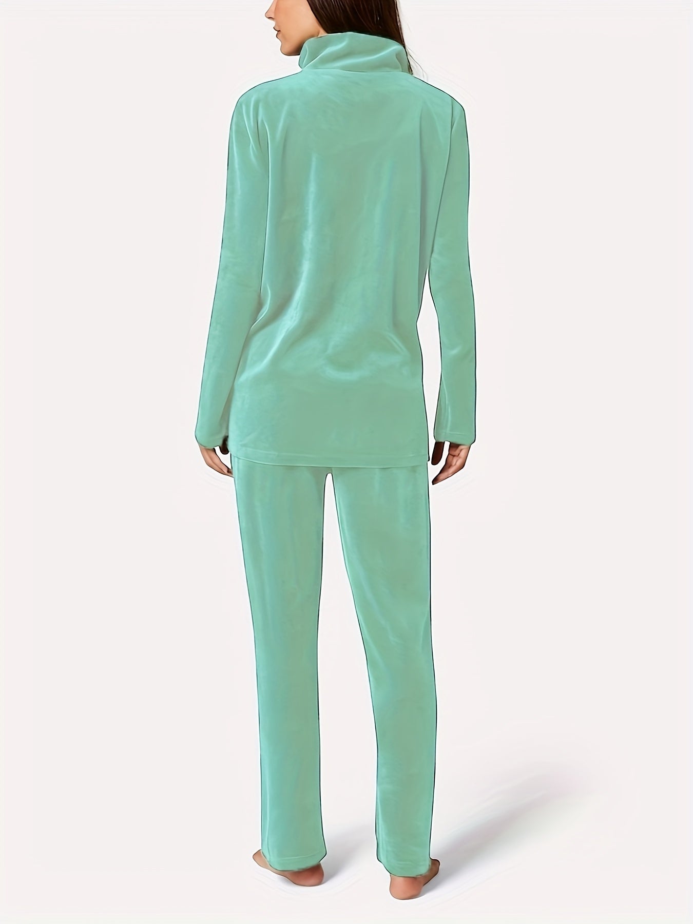 Plus Size Women's Knit Jacket and Pants Set with Turnover Collar Zipper Closure