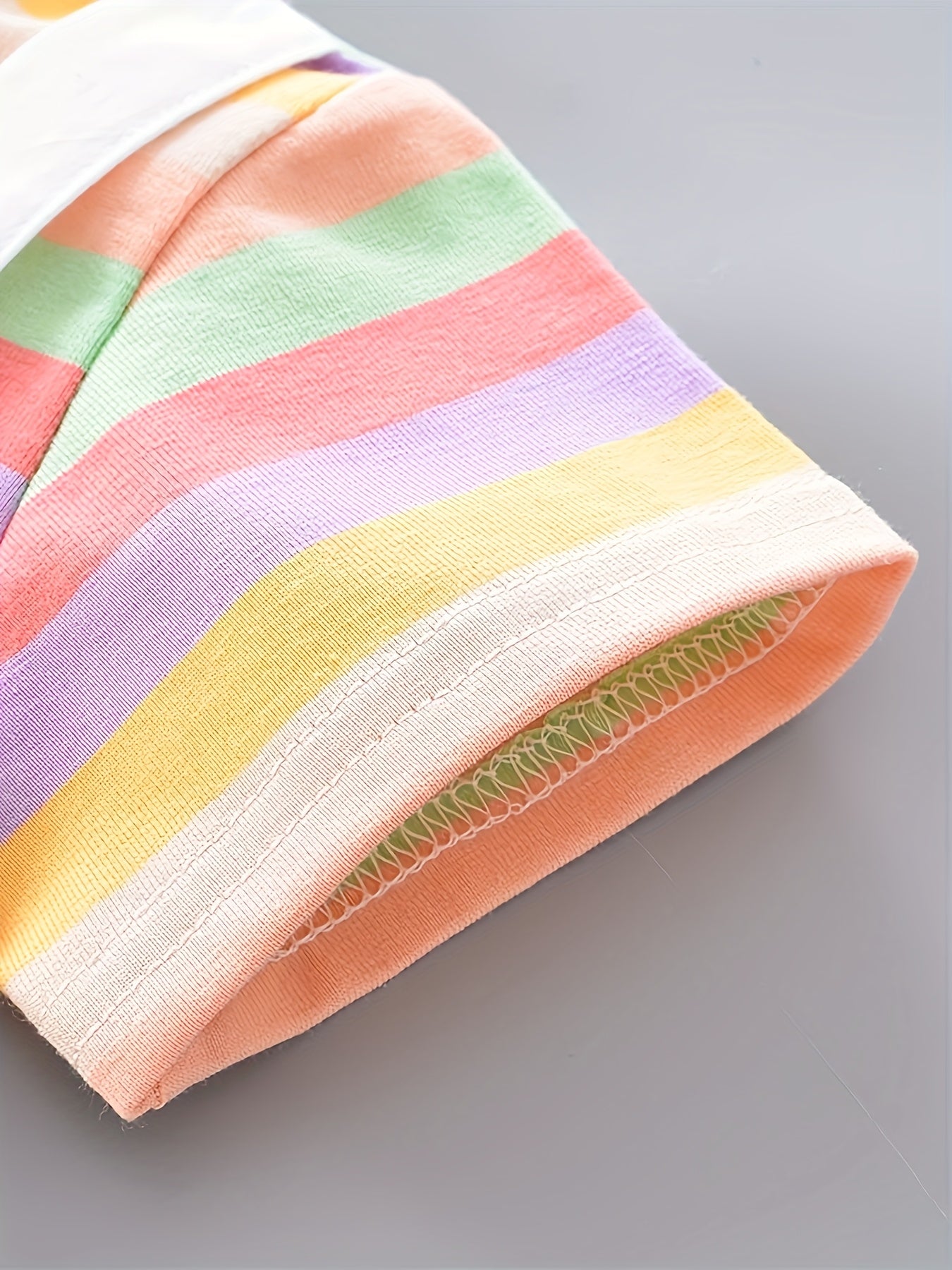 Baby Girl Summer Cotton Dress with Striped Short Sleeves Faux Two-Piece Knit Fabric Regular Fit