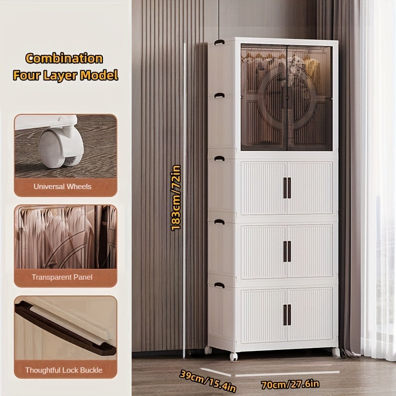 Plastic Modular Storage Cabinet with Dispensers, Foldable Expandable Organizer for Home Office Bedroom