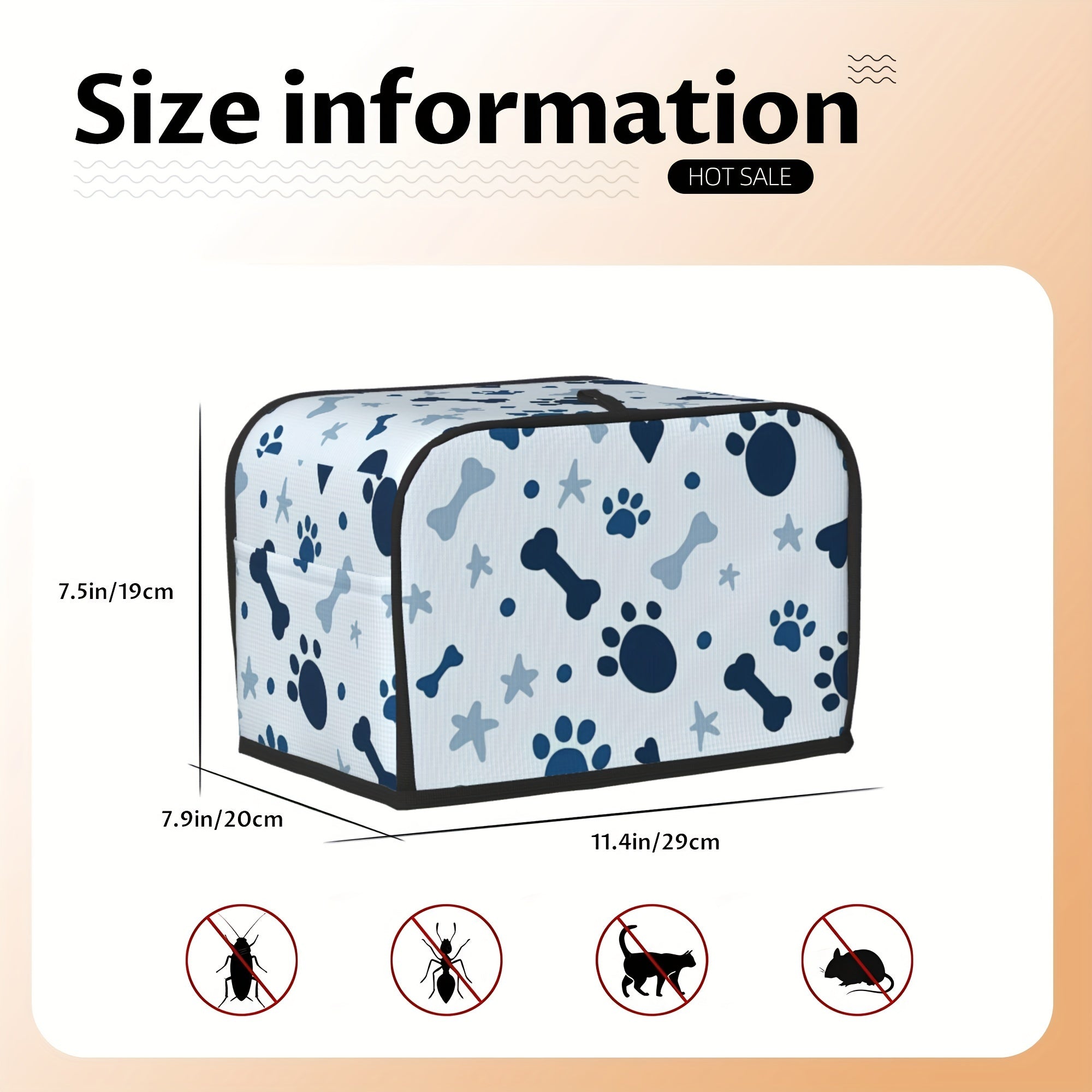 Funda para tostadora con estampado de huellas de patas y huesos, protección de poliéster contra polvo y huellas digitales