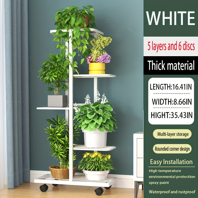 Metal 4-Tier Plant Stand Indoor Outdoor Rectangular Iron Frame Hanging Pot Capacity